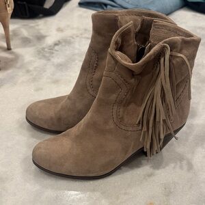Sam Edelman Suede Fringe Ankle Boots - Gray